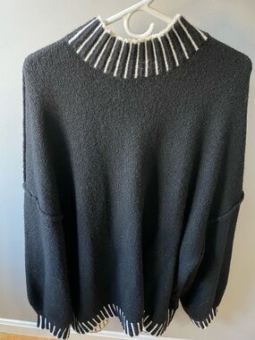 Women's Black Cowl Neck Sweater with Contrast Trim